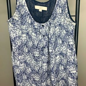 Ann Taylor Navy and White Floral Sleeveless Blouse